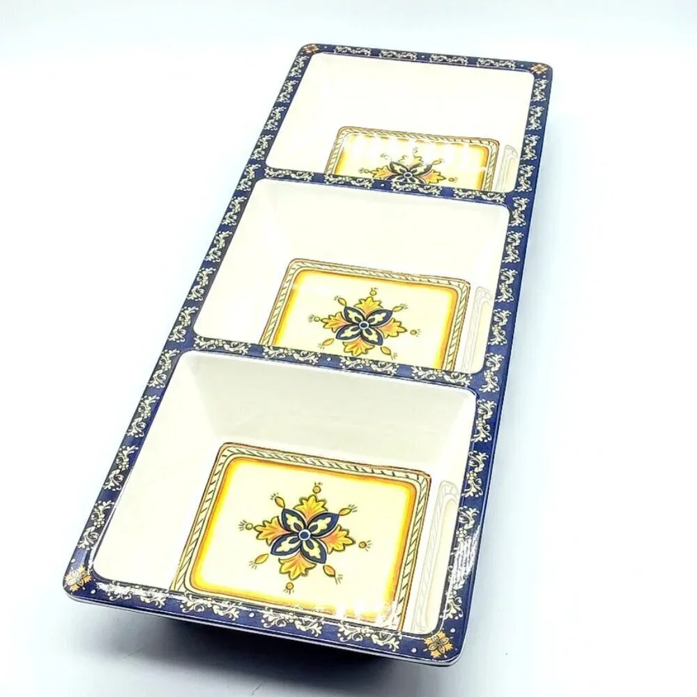 Le Cadeaux Malaga 3-Section Melamine Serving Tray NWT